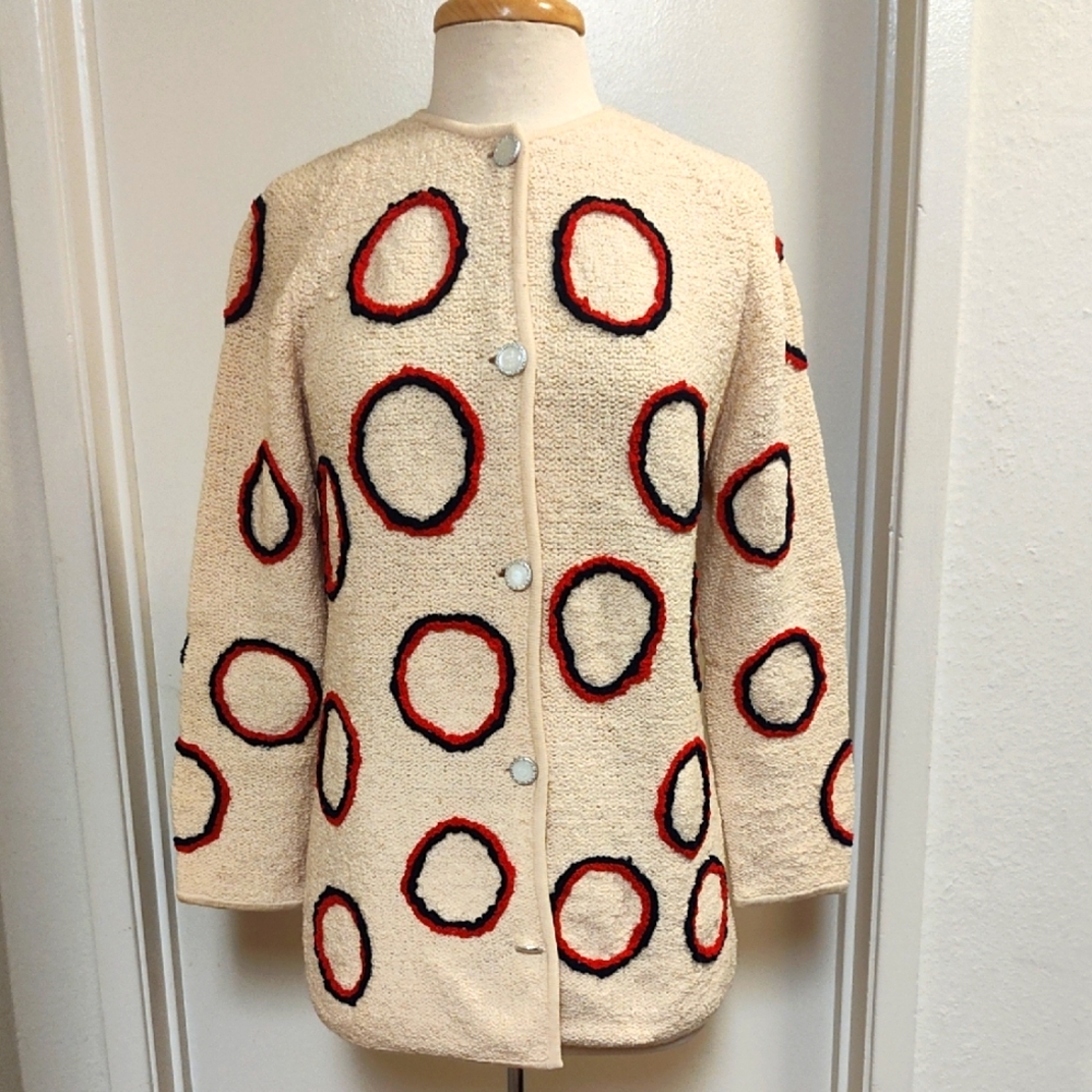 Vintage Circle Patterned Cream Cardigan
